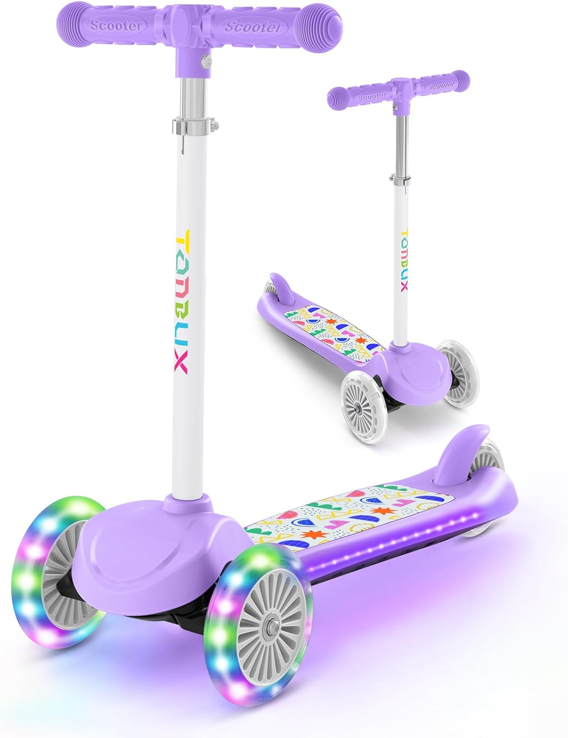 Kids Scooter for Ages 3-5, Toddler Scooter with Light-Up Deck and Wheels, Adjustable 4-Level Height 3-Wheel Scooters for Kids, Lean-to-Steer Design