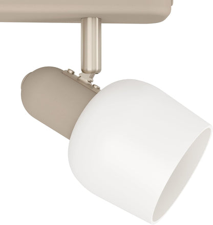 Eglo Ceiling Spotlight Corato 173, lamp with 2 Adjustable Spots, Metal Light in Sand and Silver, White Glass, E14 Socket