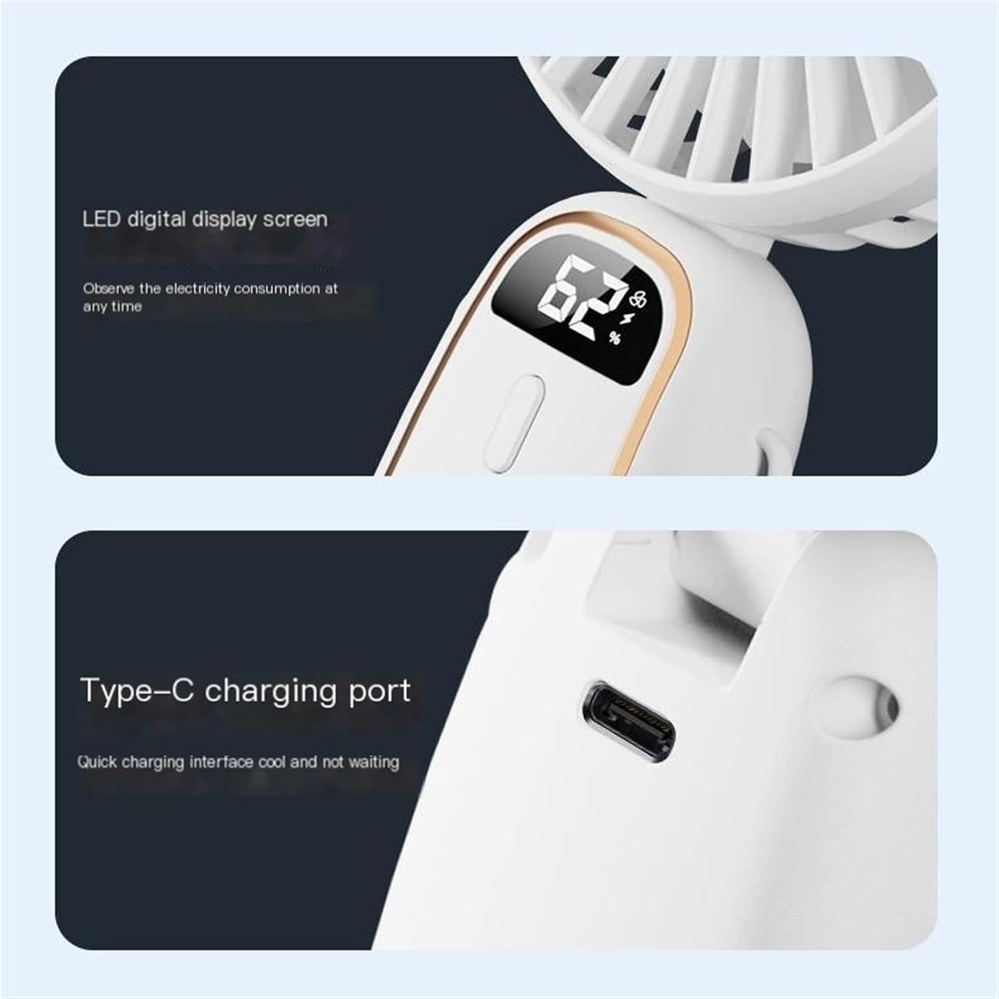 Premium Portable Handheld Fan with LED Digital Display 1200mAh