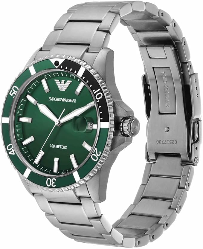 Emporio Armani Watch for Men, Quartz Three Hand Date Movement and 42mm Case Size with Stainless Steel Strap