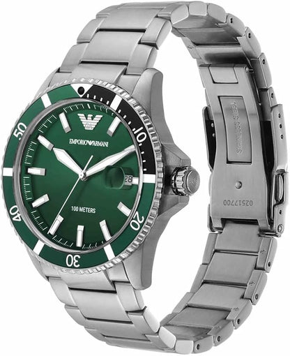 Emporio Armani Watch for Men, Quartz Three Hand Date Movement and 42mm Case Size with Stainless Steel Strap