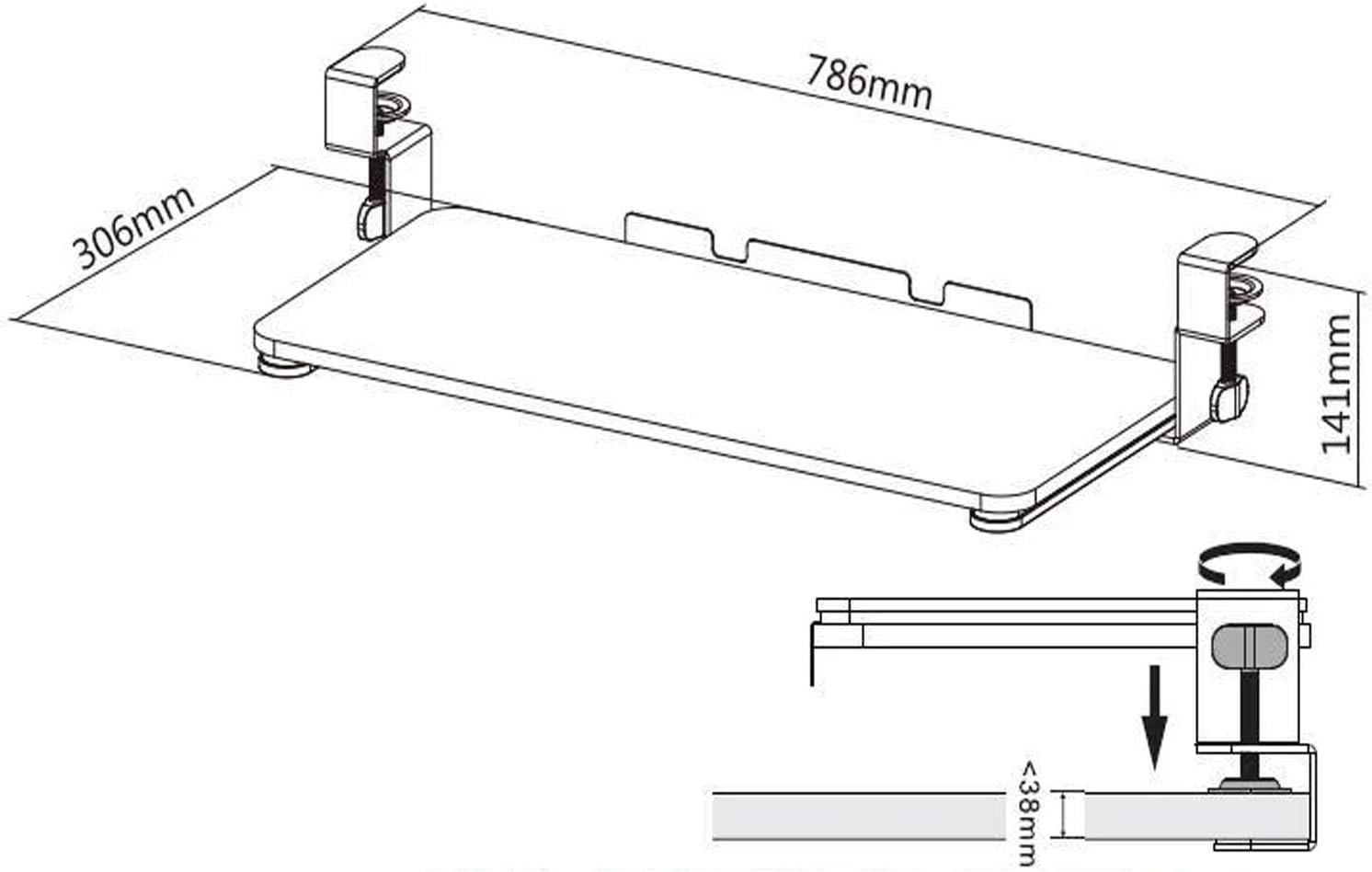 Keyboard Tray Under Desk w/Ball-Bearing Slides, Platform Tray Under Table Desk Mount Drawer, No Screw into Desk, Office to Save Space