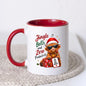 Festive Mug "Jingle Bells and Zero Productivity" Highland Cow 325ml Ceramic Coffee Mug Funny Christmas Holiday Tea Cup with Sunglasses, Fairy Lights & Gift Tag | Available in Multicolours | Fast Dispatch by UK Seller (M1294)