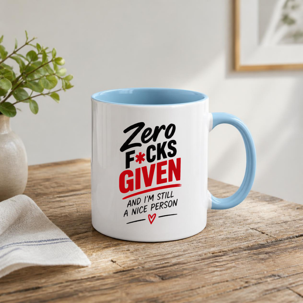 Funny Sweary Typography Mug "Zero F*CKS GIVEN And I'M Still A Nice Person" 325ml Ceramic Coffee Mug – Hilarious Sarcastic Work Cup & Sassy Slogan Graphic Gift | Available in Multicolours | Fast Dispatch by UK Seller (M3058)