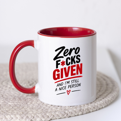 Funny Sweary Typography Mug "Zero F*CKS GIVEN And I'M Still A Nice Person" 325ml Ceramic Coffee Mug – Hilarious Sarcastic Work Cup & Sassy Slogan Graphic Gift | Available in Multicolours | Fast Dispatch by UK Seller (M3058)