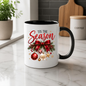 Christmas Bow Ornaments Mug "'Tis The Season" 'Tis The Season 325ml Ceramic Coffee Mug – Festive Red Bow with Hanging Baubles, Stars & Pine Branches | Holiday Gift | Fast Dispatch by UK Seller (M3401)