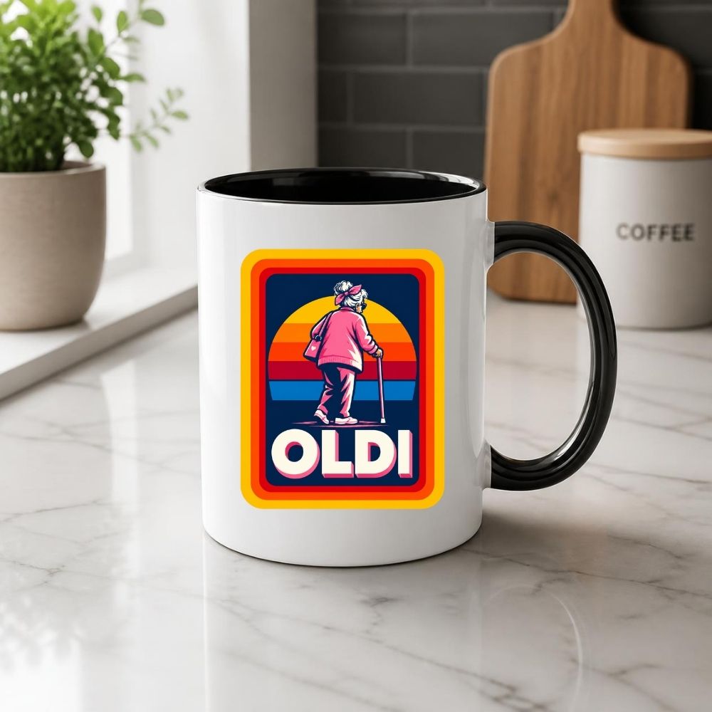 Funny Mug "OLDI" Retro Old Age Joke Coffee Cup 350ml Ceramic Novelty Mug, Male Female Grandad Grandma Design, Humorous Gift for Dad Mum Grandpa Nanny, 50th 60th 70th 80th Birthday Christmas Secret Santa | Fast Dispatch by UK Seller (M1046)