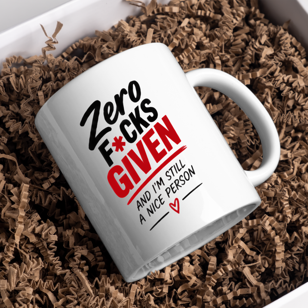 Funny Sweary Typography Mug "Zero F*CKS GIVEN And I'M Still A Nice Person" 325ml Ceramic Coffee Mug – Hilarious Sarcastic Work Cup & Sassy Slogan Graphic Gift | Available in Multicolours | Fast Dispatch by UK Seller (M3058)