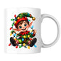 Festive Mug Tangled Fairy Lights Christmas Elf 325ml Ceramic Coffee Mug Cute Holiday Tea Cup with Jingle Bell Hat & Colorful Lights Gift | Available in Multicolours | Fast Dispatch by UK Seller (M1243)