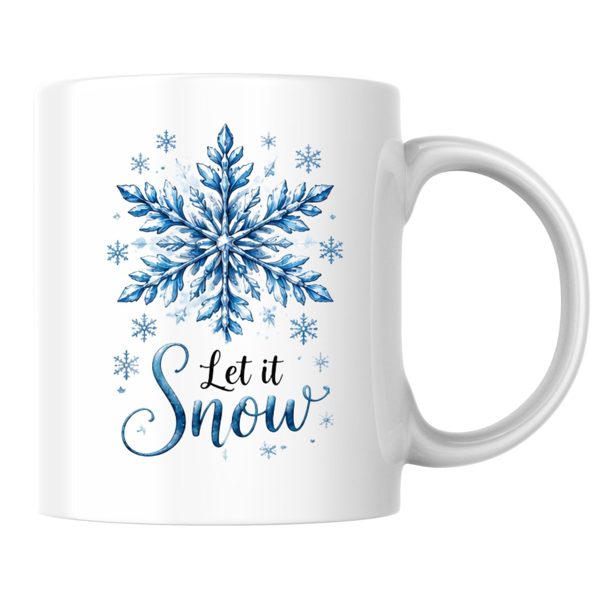 Elegant Mug "Let It Snow" Blue Snowflake 325ml Ceramic Coffee Mug Winter Holiday Tea Cup with Watercolor Crystal Design & Frosty Slogan Gift | Available in Multicolours | Fast Dispatch by UK Seller (M1250)