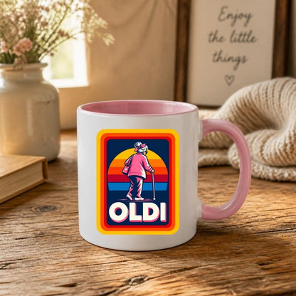 Funny Mug "OLDI" Retro Old Age Joke Coffee Cup 350ml Ceramic Novelty Mug, Male Female Grandad Grandma Design, Humorous Gift for Dad Mum Grandpa Nanny, 50th 60th 70th 80th Birthday Christmas Secret Santa | Fast Dispatch by UK Seller (M1046)