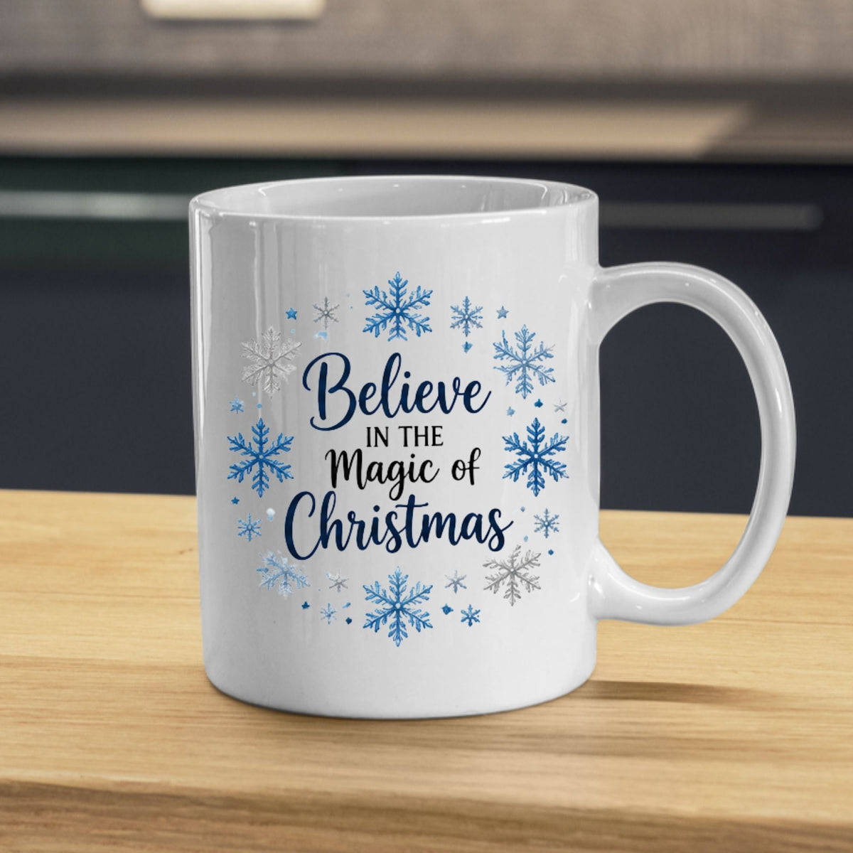 Magical Mug "Believe in the Magic of Christmas" Snowflake Wreath 325ml Ceramic Coffee Mug Festive Winter Holiday Tea Cup with Blue & Silver Snowflakes Gift | Available in Multicolours | Fast Dispatch by UK Seller (M1251)