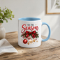 Christmas Bow Ornaments Mug "'Tis The Season" 'Tis The Season 325ml Ceramic Coffee Mug – Festive Red Bow with Hanging Baubles, Stars & Pine Branches | Holiday Gift | Fast Dispatch by UK Seller (M3401)