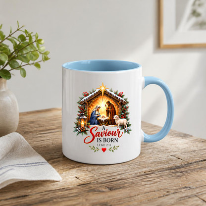 Religious Christmas Mug "A Saviour Is Born" Nativity Scene A Saviour Is Born 325ml Ceramic Coffee Mug – Christian Nativity Scene Scripture Mug with Luke 2:11, Manger, Lantern & Lamb | Religious Christmas Gift | Fast Dispatch by UK Seller (M3357)