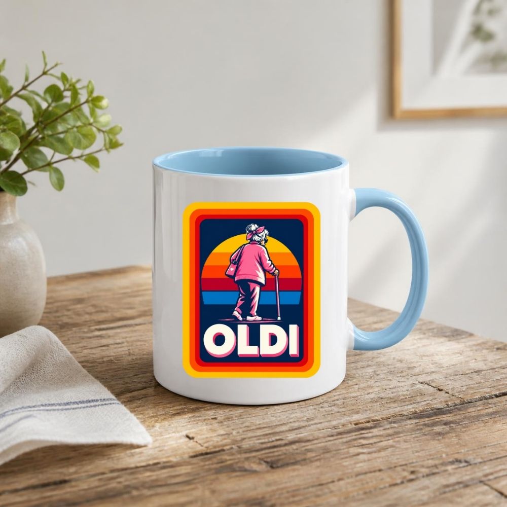 Funny Mug "OLDI" Retro Old Age Joke Coffee Cup 350ml Ceramic Novelty Mug, Male Female Grandad Grandma Design, Humorous Gift for Dad Mum Grandpa Nanny, 50th 60th 70th 80th Birthday Christmas Secret Santa | Fast Dispatch by UK Seller (M1046)