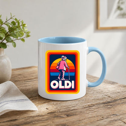 Funny Mug "OLDI" Retro Old Age Joke Coffee Cup 350ml Ceramic Novelty Mug, Male Female Grandad Grandma Design, Humorous Gift for Dad Mum Grandpa Nanny, 50th 60th 70th 80th Birthday Christmas Secret Santa | Fast Dispatch by UK Seller (M1046)