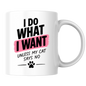 Funny Cat Lover Mug "I DO WHAT I Want Unless My Cat Says No" Paw Print Typography 325ml Ceramic Coffee Mug Sarcastic Pet Parent Tea Cup &