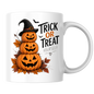 Halloween Mug "TRICK OR TREAT YOURSELF" Pumpkin Tower 325ml Ceramic Coffee Mug Stacked Jack-o'-Lanterns Tea Cup with Witch Hat & Autumn Leaves Graphic Gift | Available in Multicolours | Fast Dispatch by UK Seller (M3082)