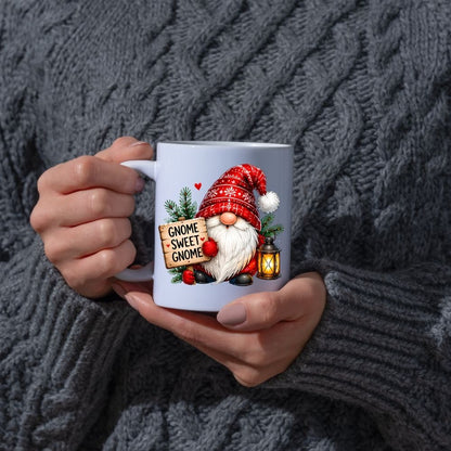 Festive Mug "Gnome Sweet Gnome" Christmas Gnome 325ml Ceramic Coffee Mug Winter Holiday Tea Cup with Lantern, Sign & Red Snowflake Hat | Available in Multicolours | Fast Dispatch by UK Seller (M1275)