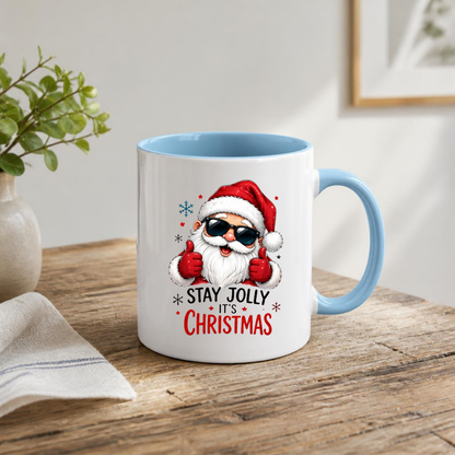 Cool Mug "Stay Jolly It's Christmas" Santa Ceramic Coffee Mug – Funny Holiday Tea Cup with Sunglasses & Thumbs Up Gift 350ml | Available in Multicolours | Fast Dispatch by UK Seller (M1235)