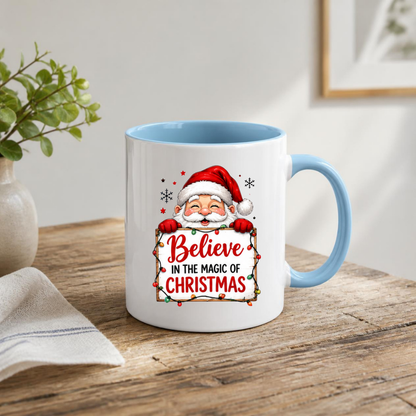 Magical Mug "Believe in the Magic of Christmas" Santa Ceramic Coffee Mug – Cute Holiday Tea Cup with Fairy Lights & Wooden Sign Gift 350ml | Available in Multicolours | Fast Dispatch by UK Seller (M1236)