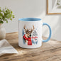 Uplifting Mug "Stay Positive Be Merry and Make it a Brighter Year" Reindeer 325ml Ceramic Coffee Mug Cozy Winter Holiday Tea Cup with Red Snowflake Scarf & Pine Forest Gift | Available in Multicolours | Fast Dispatch by UK Seller (M1259)