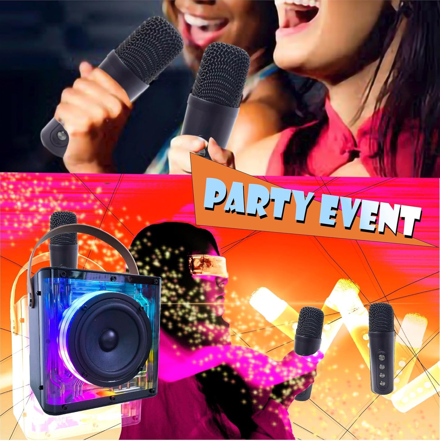 HAVIT Portable Dual Wireless Microphone Karaoke Speaker with RGB Multi-Color Gradient Lights | Cyberpunk Mecha Bluetooth PA Party Speaker with 2 Mics
