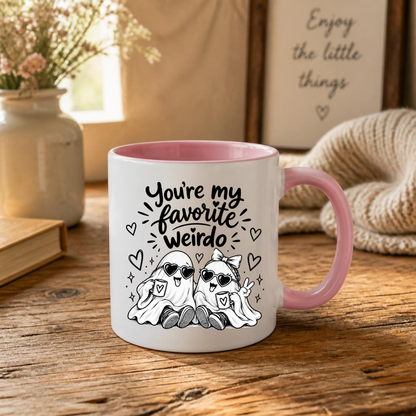 Cute Mug "You’re My Favorite Weirdo" Funny Ghost Coffee Cup, 350ml Ceramic Novelty Mug, Spooky Best Friend Couple Gift for Her Him Girlfriend Boyfriend, Birthday Christmas Halloween Valentine’s Day, Multicolour Options | Fast Dispatch by UK Seller (M1108)