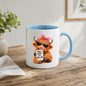 Sassy Mug Highland Cow "More Coffee Less Moo-dle" Ceramic Coffee Mug - Funny Farm Animal with Pink Headband & Sunglasses Tea Cup Gift 350ml | Available in Multicolours | Fast Dispatch by UK Seller (M1222)