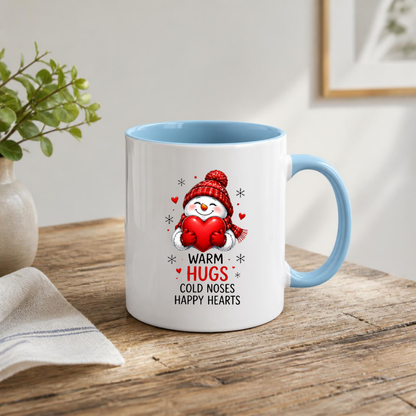 Heartwarming Mug "Warm Hugs" Snowman Ceramic Coffee Mug – Cute Winter Holiday Tea Cup with Red Heart & Scarf Gift 350ml | Available in Multicolours | Fast Dispatch by UK Seller (M1232)