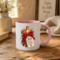 Christmas Mug "Jesus Is The Reason For The Season Wooden Cross" 325ml Ceramic Coffee Mug – Rustic Wooden Cross With Velvet Bow Pine Red Berries Christian Holiday Gift | Available in Multicolours | Fast Dispatch by UK Seller (M3297)