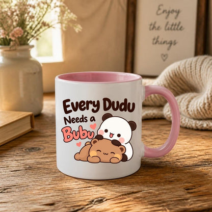 Cute Mug "Every Dudu Needs a Bubu" Panda Couple 350ml Ceramic Coffee Cup, Romantic Matching Bear Love Gift for Boyfriend Girlfriend Husband Wife, Anniversary Valentines Day Birthday Christmas Secret Santa | Fast Dispatch by UK Seller (M1113)