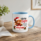 Personalised Christmas Mug "Merry Christmas" 325ml Ceramic Coffee Tea Cup – Santa Hat Highland Cow, Holly Berries, Custom Name & Festive Wish Slogan Novelty Gift for Bestie, Women, Holiday – Fast Dispatch by UK Seller (M3515)