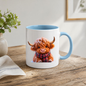 Novelty Mug Winter Snow Highland Cow Coffee Mug - Fluffy Baby Animal in Plaid Scarf Ceramic Tea Cup for Christmas & Cozy Holiday Decor 350ml | Available in Multicolours | Fast Dispatch by UK Seller (M1215)
