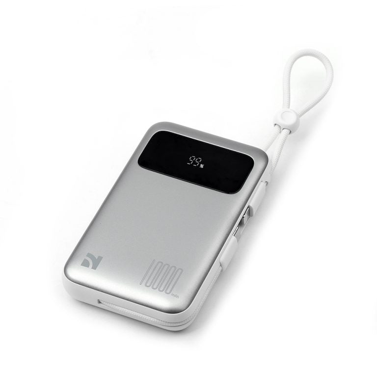 10000mAh Power Bank with Built-in Cables & Smart Digital Display | Fast Charging Portable Battery Pack with Lanyard Loop