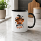 Sassy Halloween Highland Cow Mug "Witch, Please" Graphic 325ml Ceramic Coffee Cup Cute Highland Cow in Witch Hat with Bats Novelty Tea Cup | Funny Spooky Season Gift for Her | Available in Multicolours | Fast Dispatch by UK Seller (M3133)