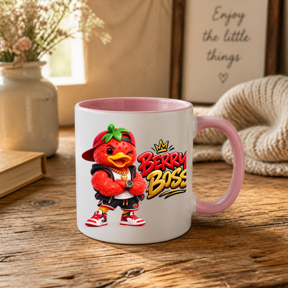 Boss Mug "Berry Boss Cool Strawberry Duck" 325ml Ceramic Coffee Mug – Cool Winking Strawberry Duck in Cap, Hoodie, Gold Chain, Watch Sneakers Streetwear Gift For Bosses Friends Coffee Lovers | Available in Multicolours | Fast Dispatch by UK Seller (M3258)