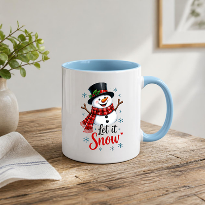 Festive Mug "Let It Snow" Snowman Ceramic Coffee Mug – Cute Winter Holiday Tea Cup with Scarf & Snowflake Decor Gift 350ml | Available in Multicolours | Fast Dispatch by UK Seller (M1231)