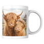 Cute Highland Cow Coffee Mug with Floral Crown - Fluffy Farmhouse Animal Ceramic Tea Cup for Cow Lovers & Rustic Kitchen Decor (M1201)