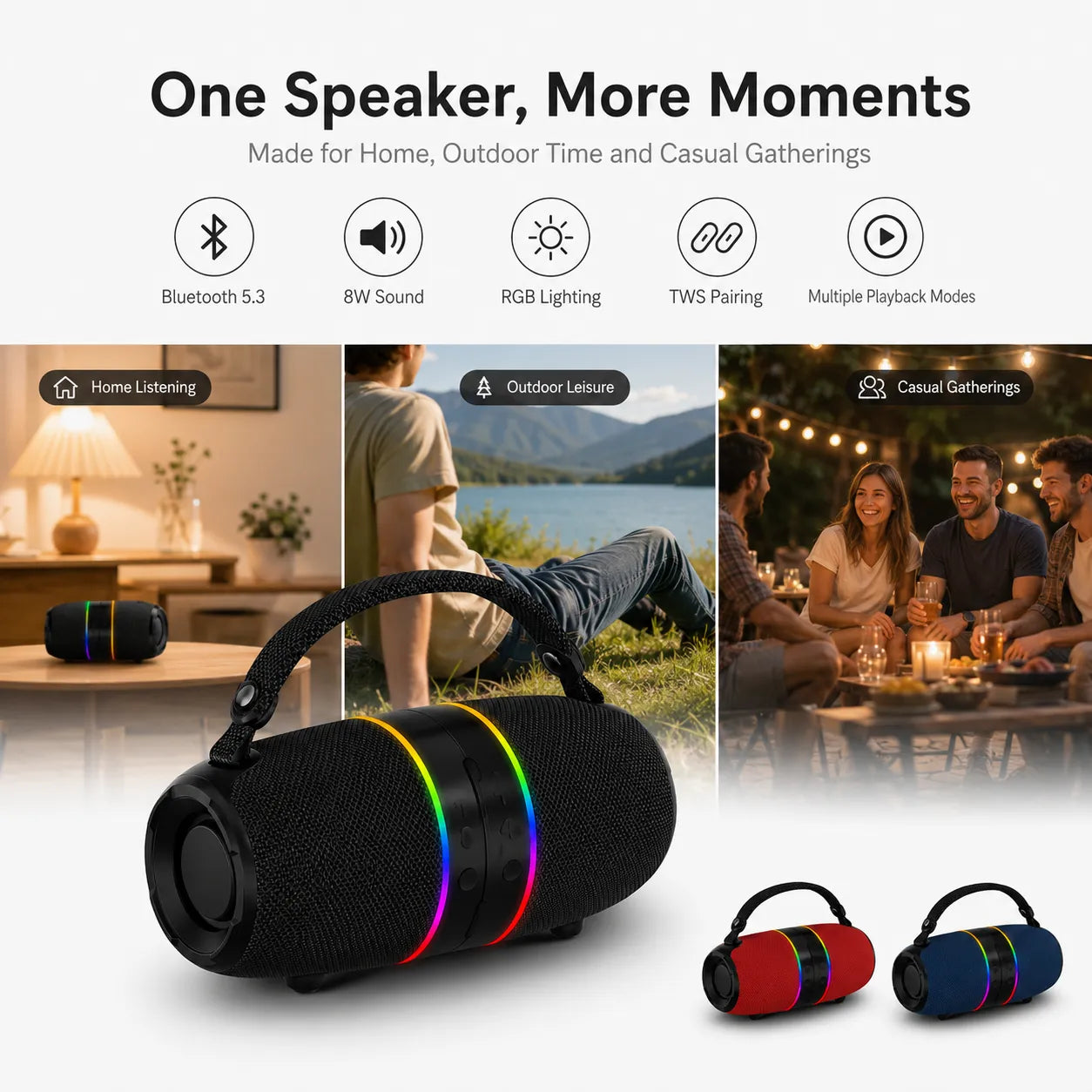 2-in-1 Detachable Wireless Bluetooth Speaker Set | Split Dual Stereo Speakers with RGB LED Light Rings & Carry Handle (M35)