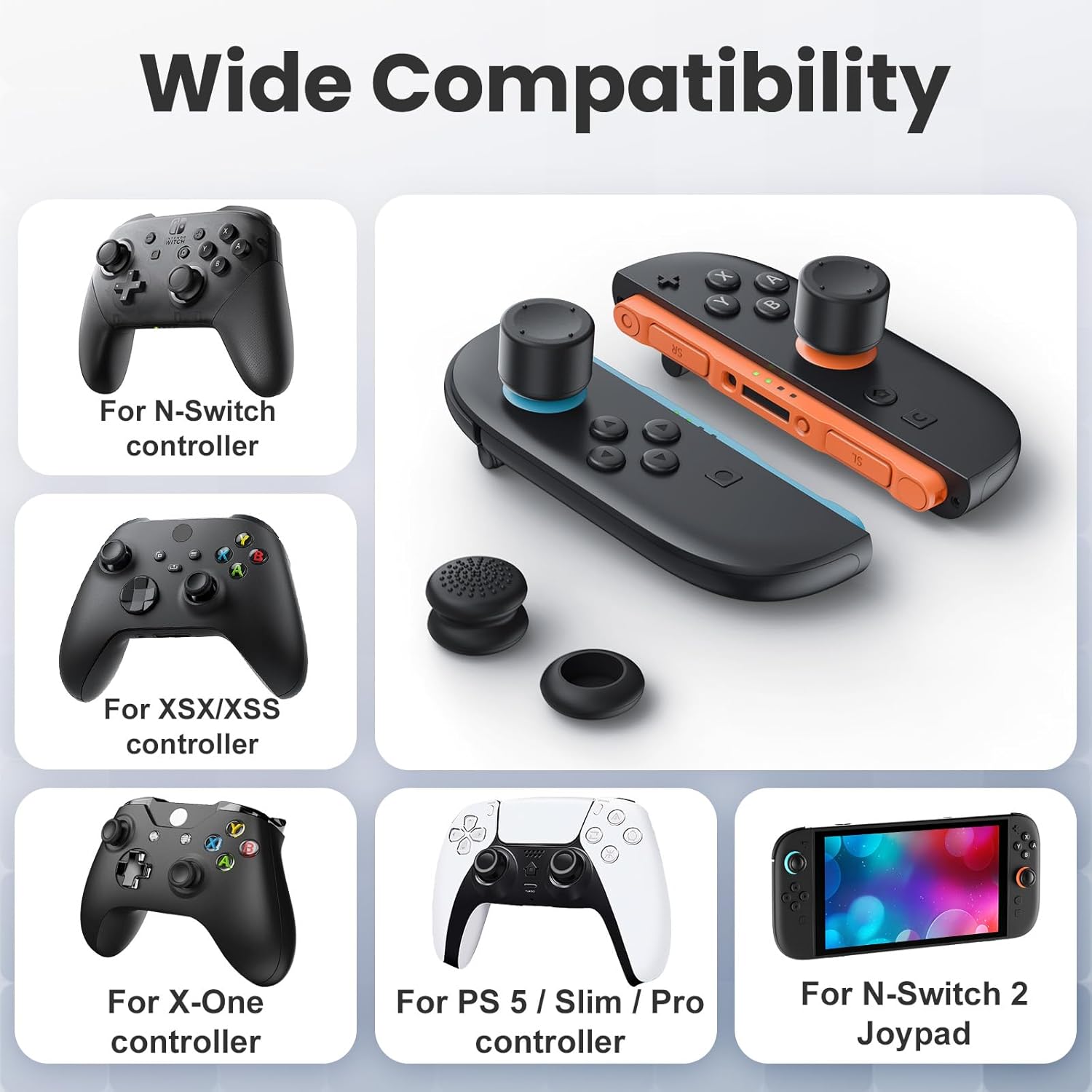 6PS Thumb Grip Caps for Nintendo Switch 2,Silicone Analog joystick Caps Cover for Xbox Series X/S and PS5/Slim/Controller, 3Pairs(6pcs), Black