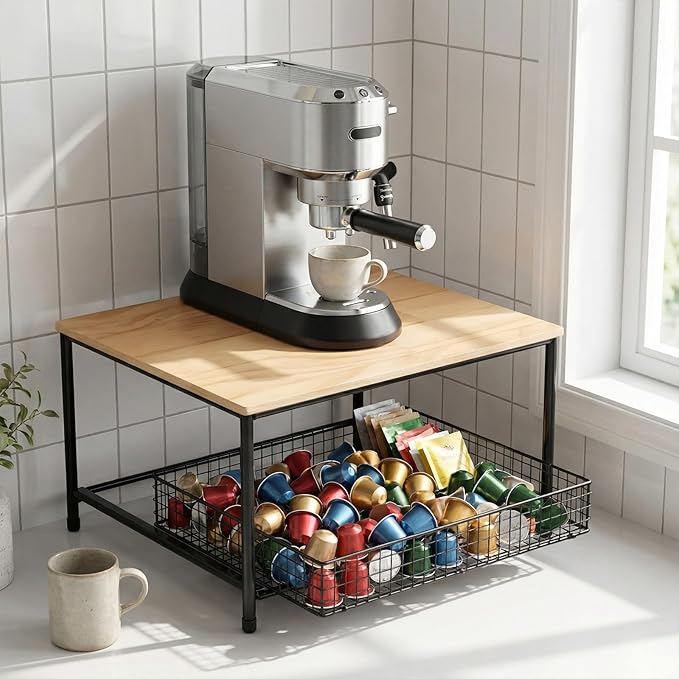 Microwave Stand Countertop with Metal - Kitchen Storage Shelf for Microwave Air Fryer Rice Cooker