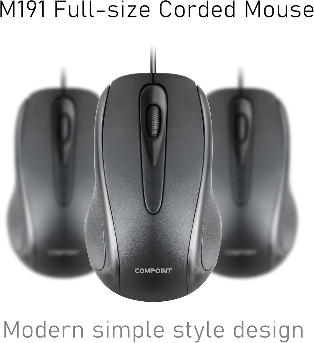 Wired USB 2.0 Computer Mouse - Ambidextrous Optical Wired Mice for Laptop, Computer, Macbook, Gaming, Working - 2.4Ghz Small Silent Black 1000 DPI Mouse with 3-Buttons and Scroll Wheel