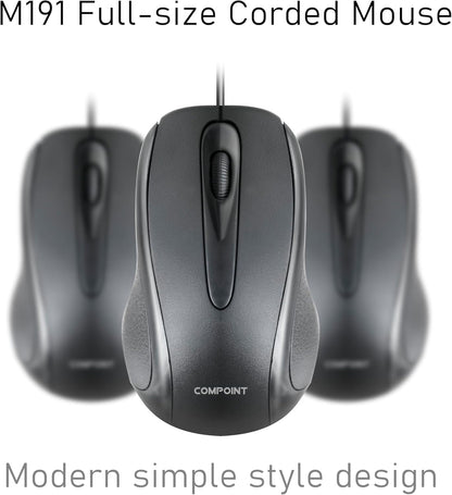 Wired USB 2.0 Computer Mouse - Ambidextrous Optical Wired Mice for Laptop, Computer, Macbook, Gaming, Working - 2.4Ghz Small Silent Black 1000 DPI Mouse with 3-Buttons and Scroll Wheel