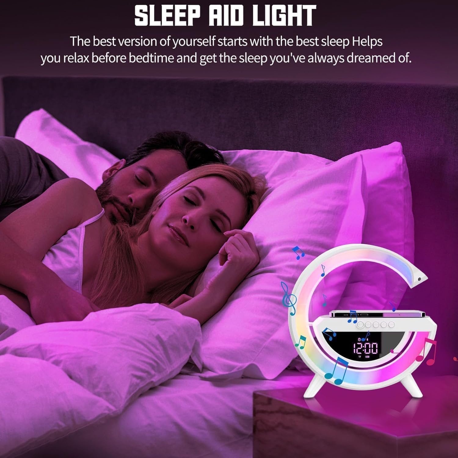 Atmosphere Lamp with 15W Wireless Charger Led Alarm Clock Dimmable Ambient Light Smart Table Lamp with Bluetooth Speaker Dazzling Running Lights 13 Modes Lights for Adults Kids Office Bedroom