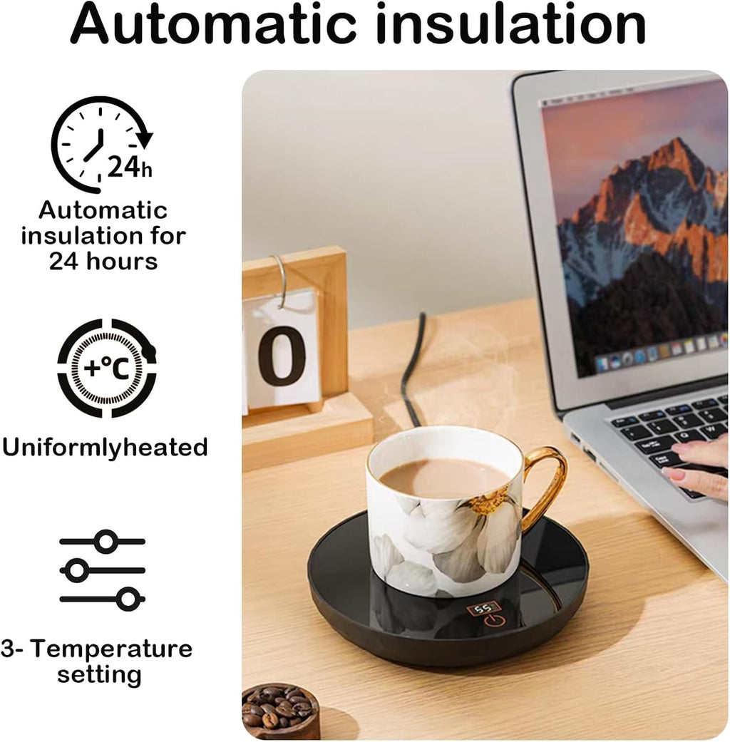 Coffee Mug Warmer USB 24H Auto Shut off Adjustable Electric Smart Beverage Cup with 3 Temperature Settings 45 55 65℃ Heated Coaster for Home Office Milk Tea Hot Drinks Desk Valentine's&Mother's Day