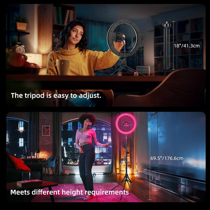 12 inch LED Ring Light with Tripod Stand & Phone Holder Tall 70'', Ringlight with Remote, Dimmable White/RGB Mode, Selfie Circle light for Phone Camera Filming Makeup Streaming
