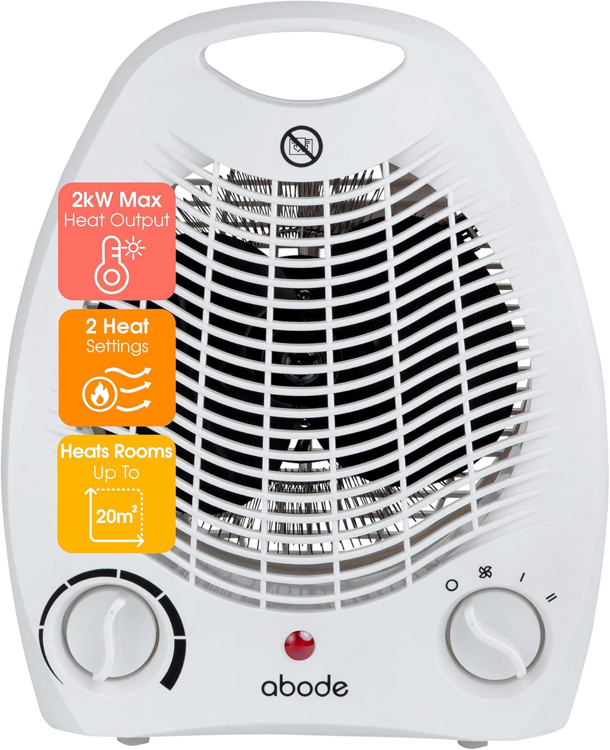 Electric Fan Heater 2000W with 2 Heat Settings, Overheat Protection & Safety Tip Over Switch, Adjustable Thermosat & Cooling Only Setting, Portable & Lightweight White