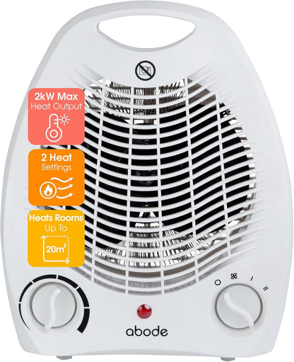 Electric Fan Heater 2000W with 2 Heat Settings, Overheat Protection & Safety Tip Over Switch, Adjustable Thermosat & Cooling Only Setting, Portable & Lightweight White