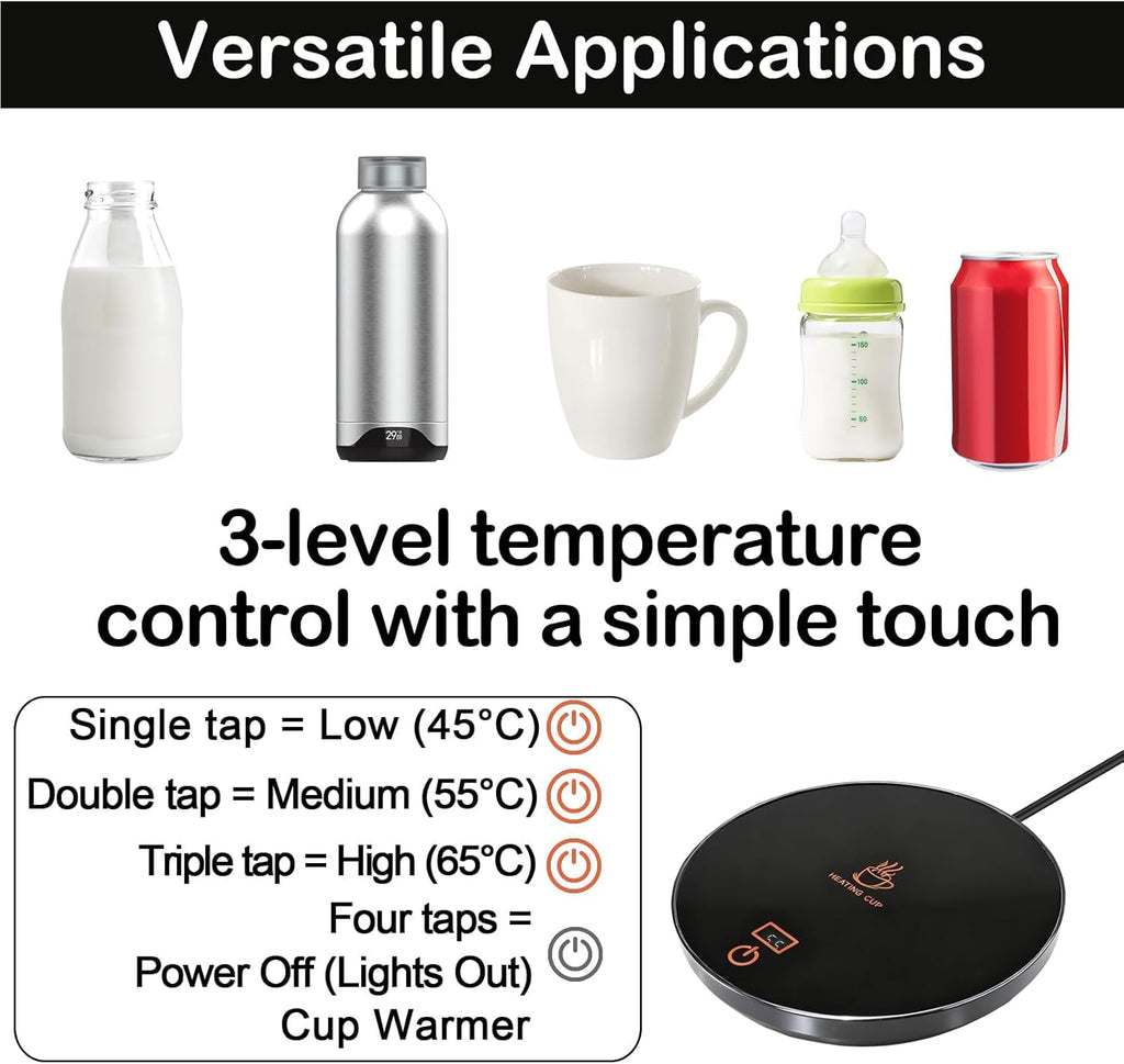 Coffee Mug Warmer USB 24H Auto Shut off Adjustable Electric Smart Beverage Cup with 3 Temperature Settings 45 55 65℃ Heated Coaster for Home Office Milk Tea Hot Drinks Desk Valentine's&Mother's Day